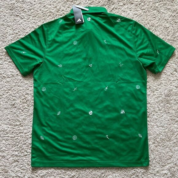 adidas Polo Golf Green SS All Over Monogram Embroidery Stretch - Picture 8 of 9